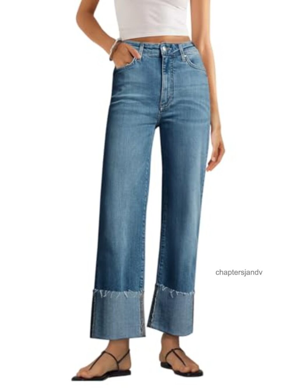 Wide Leg High Waisted Stretchy Denim Jeans with Pockets